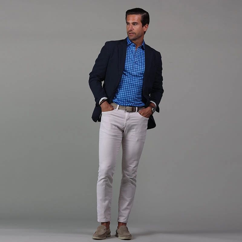 Semi-Spread Collar Polo Savannah Blue Gingham - Image 7