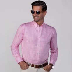Quattro Flex Dress Shirt With Button Down Collar Pink Gingham