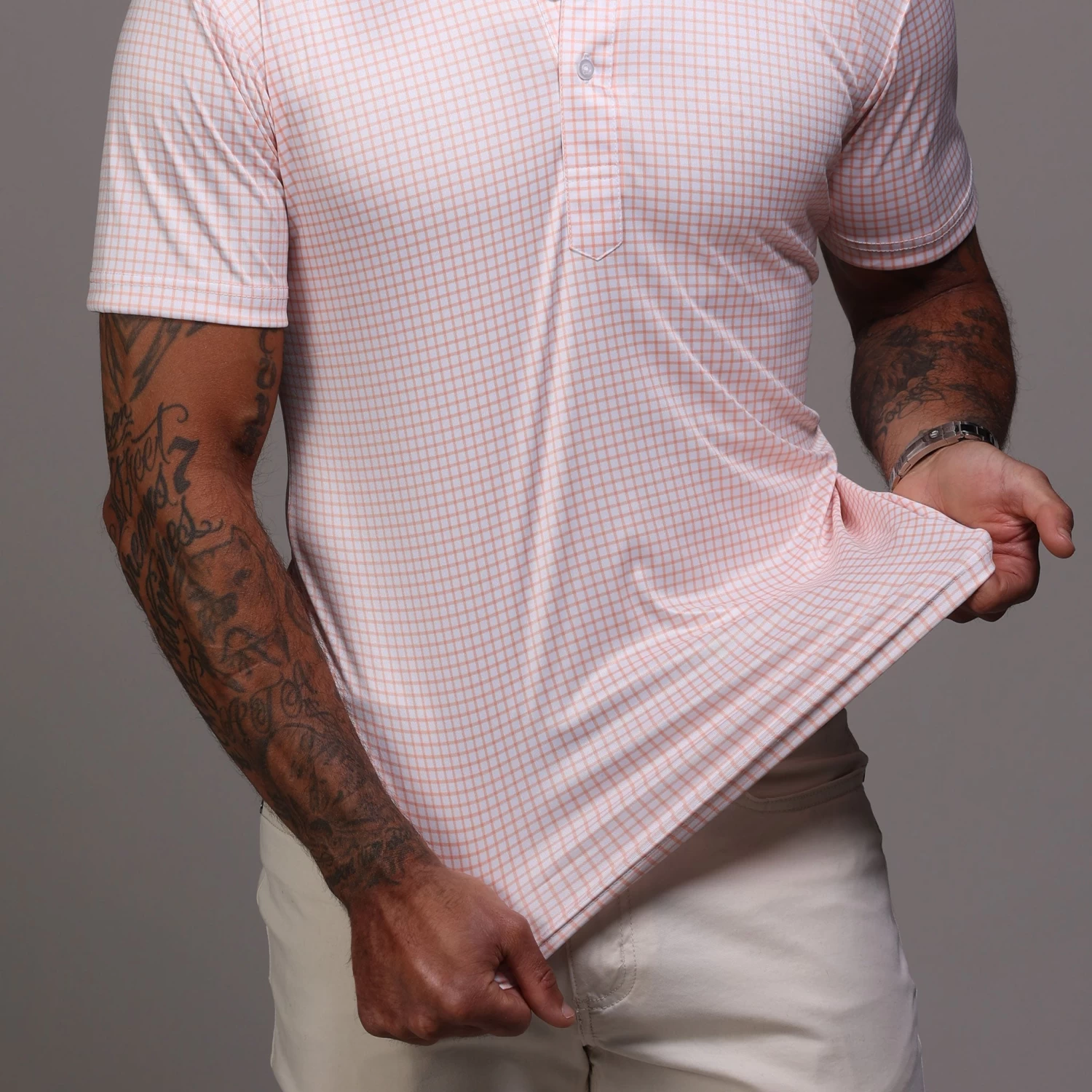 Semi-Spread Collar Polo Orange Grid - Image 6