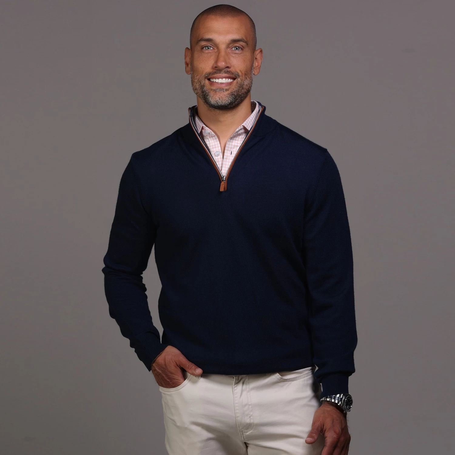 Semi-Spread Collar Polo Orange Grid - Image 4