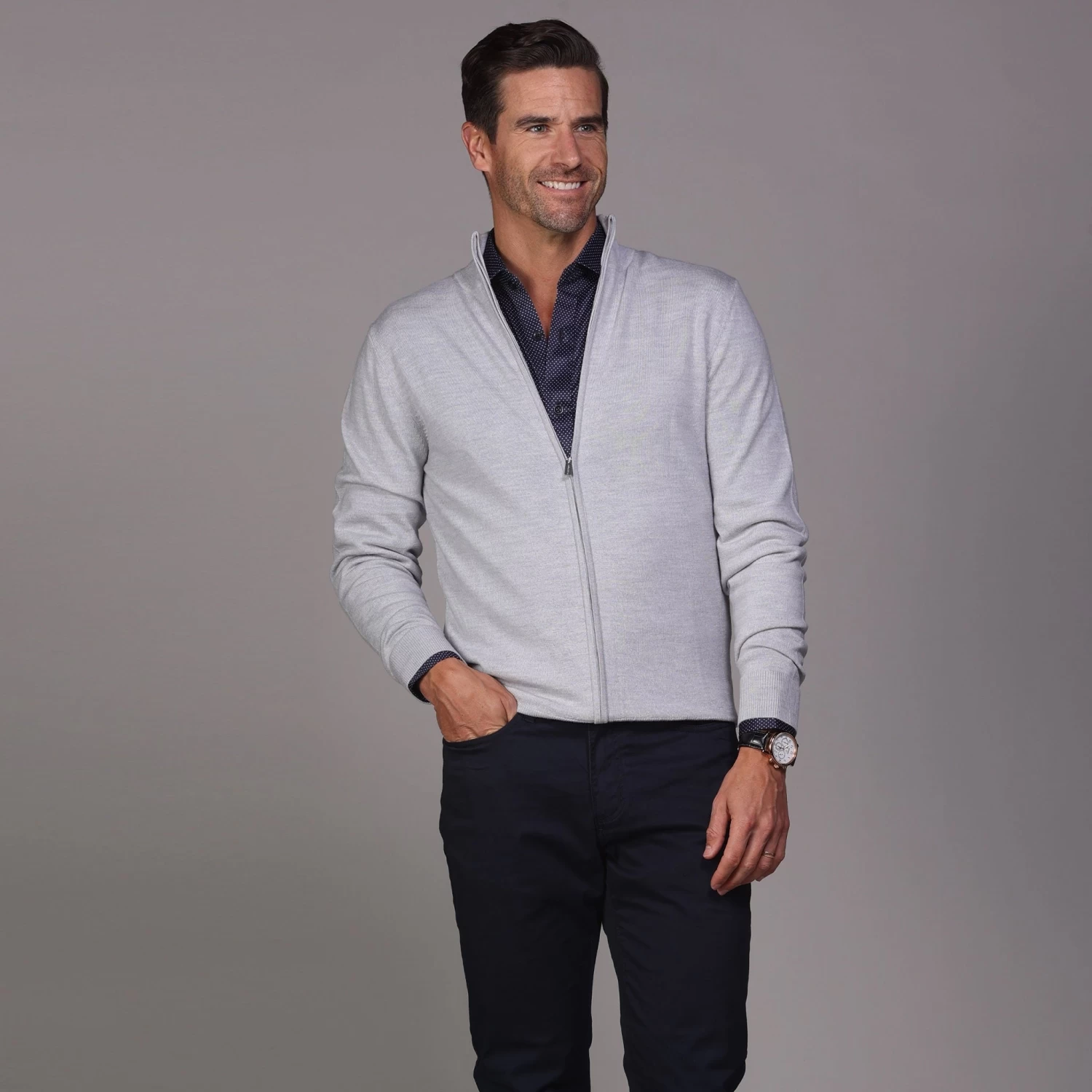 Quattro Flex Dress Shirt With Semi-Spread Collar Midnight Micro Dot - Image 4