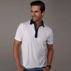 Semi-Spread Collar Polo Austin White With Navy Accent