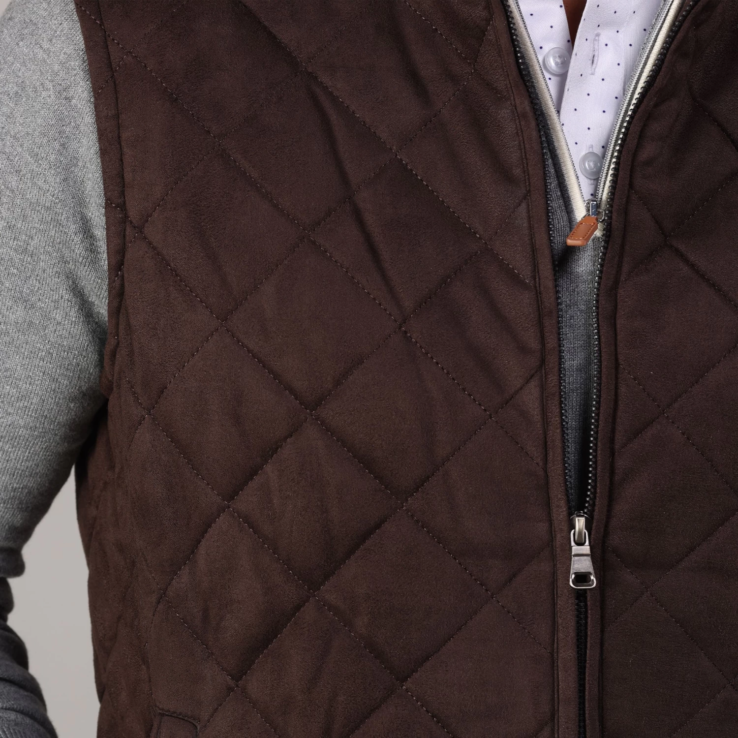 Brown Tech Suede Cambridge Quilted Vest - Image 6
