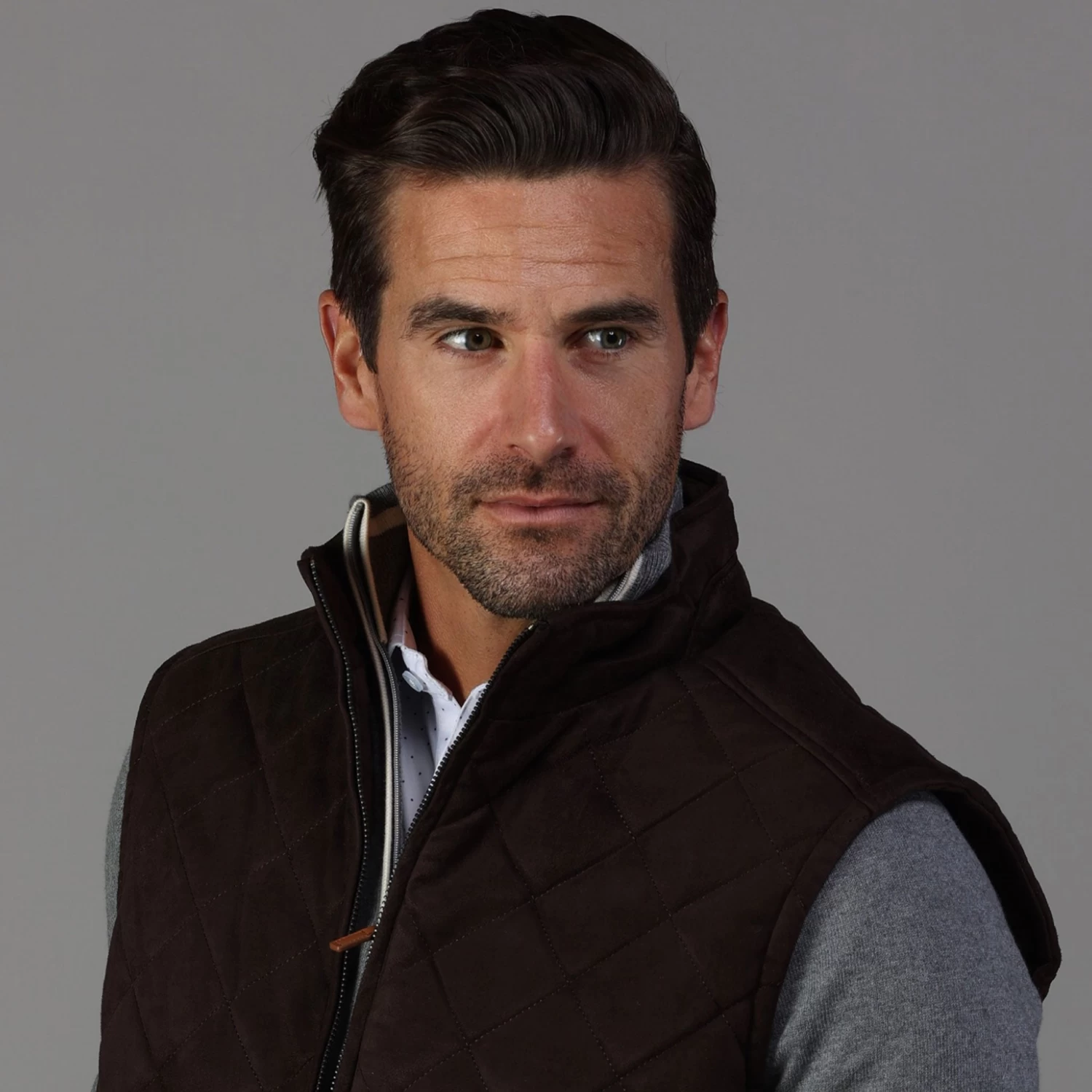 Brown Tech Suede Cambridge Quilted Vest - Image 2