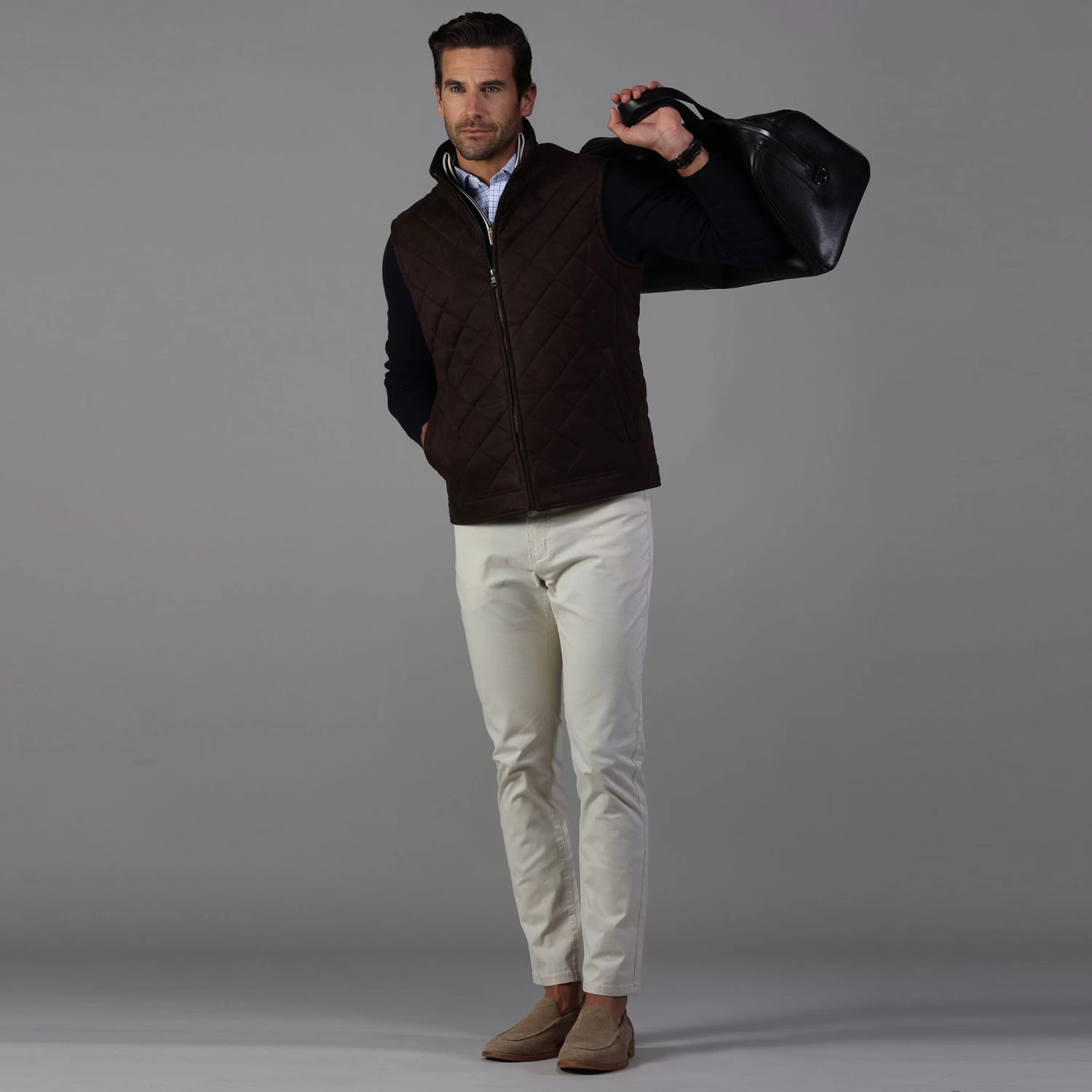 Brown Tech Suede Cambridge Quilted Vest - Image 5