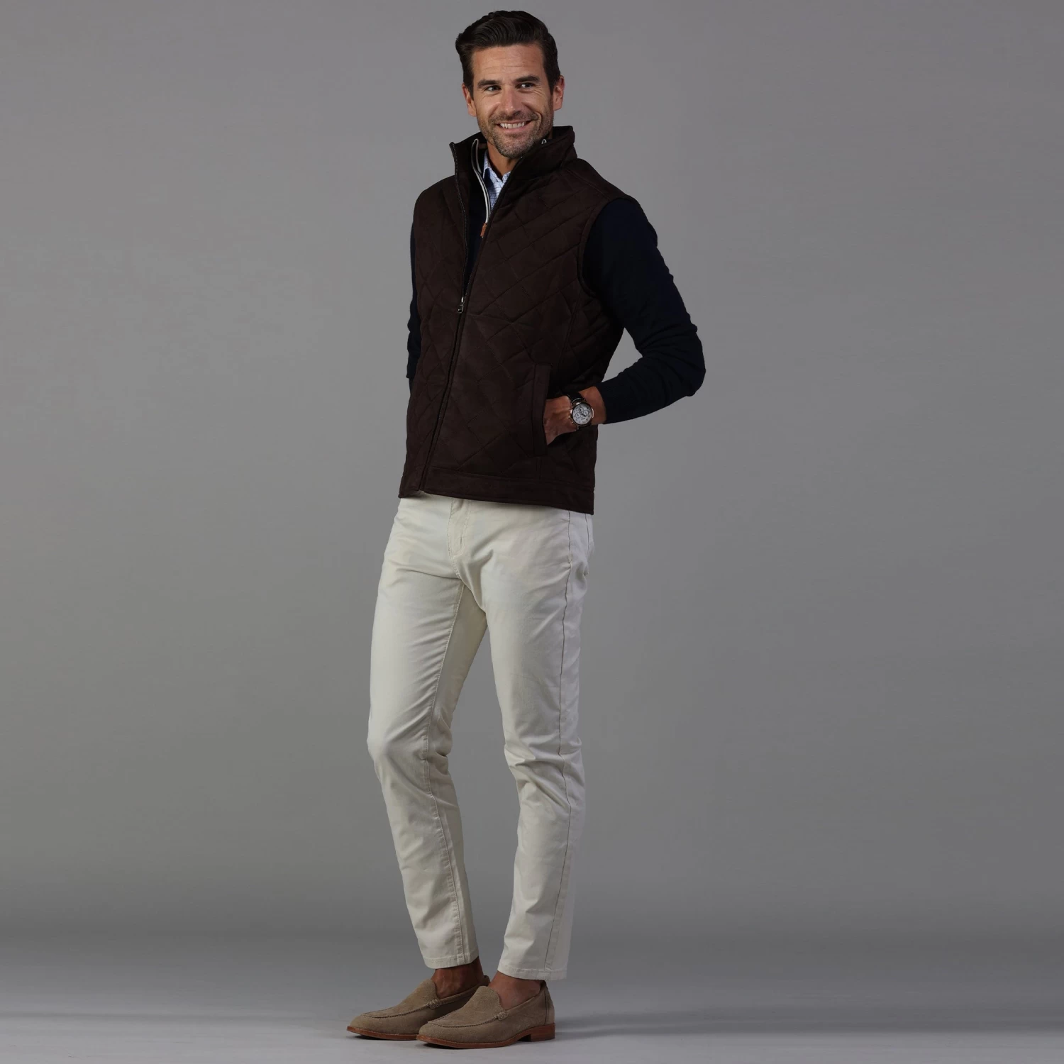 Brown Tech Suede Cambridge Quilted Vest - Image 4