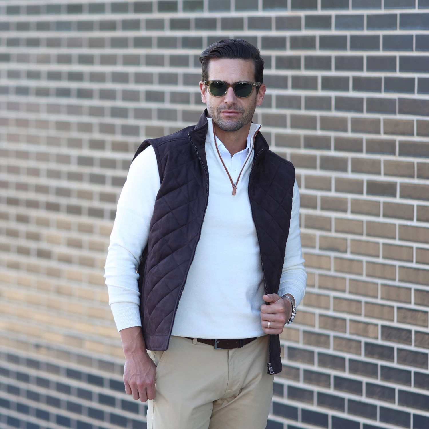 Brown Tech Suede Cambridge Quilted Vest - Image 8