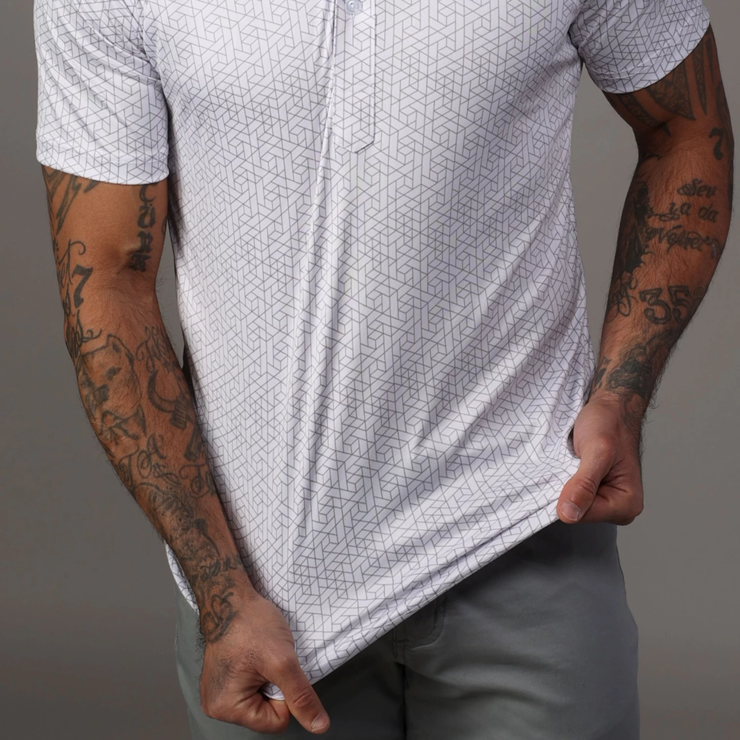 Semi-Spread Collar Polo White Geo - Image 7