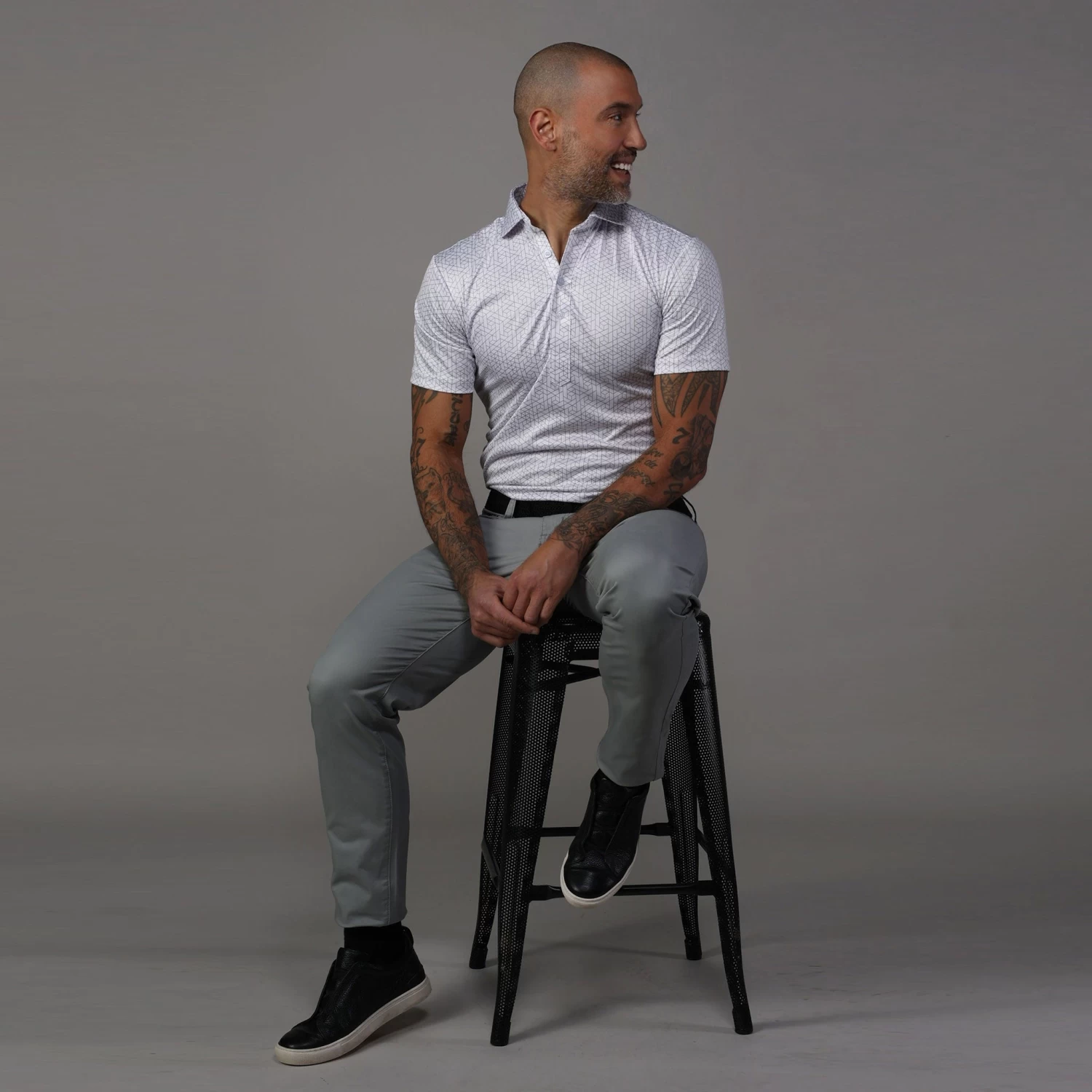 Semi-Spread Collar Polo White Geo - Image 4