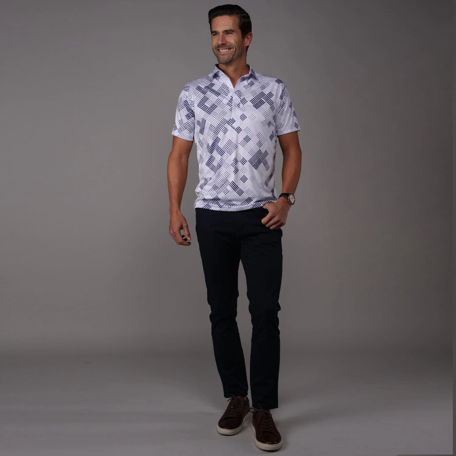 Semi-Spread Collar Polo Grand Prix White And Navy - Image 4