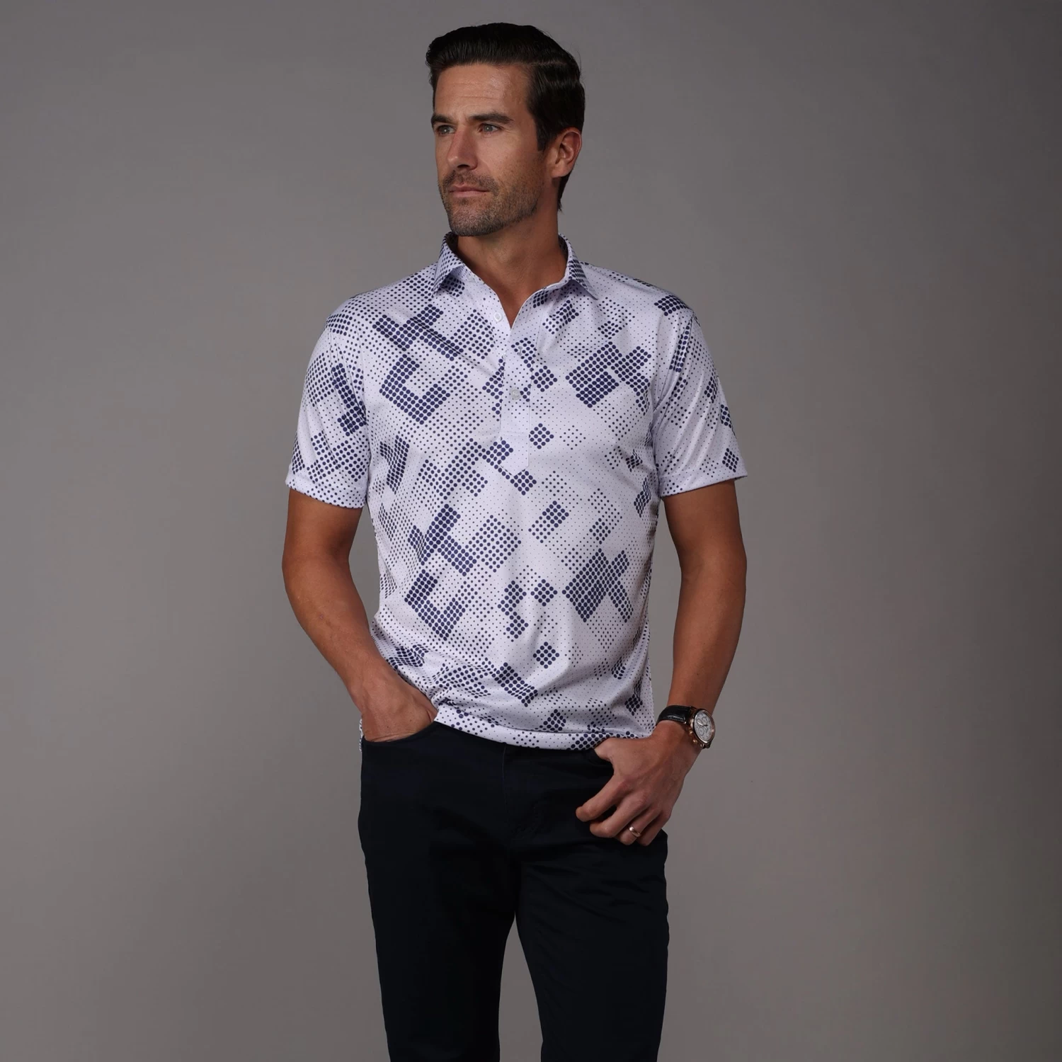 Semi-Spread Collar Polo Grand Prix White And Navy - Image 3