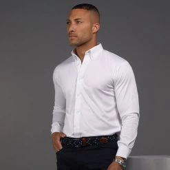 Quattro Flex Dress Shirt With Button Down Collar White