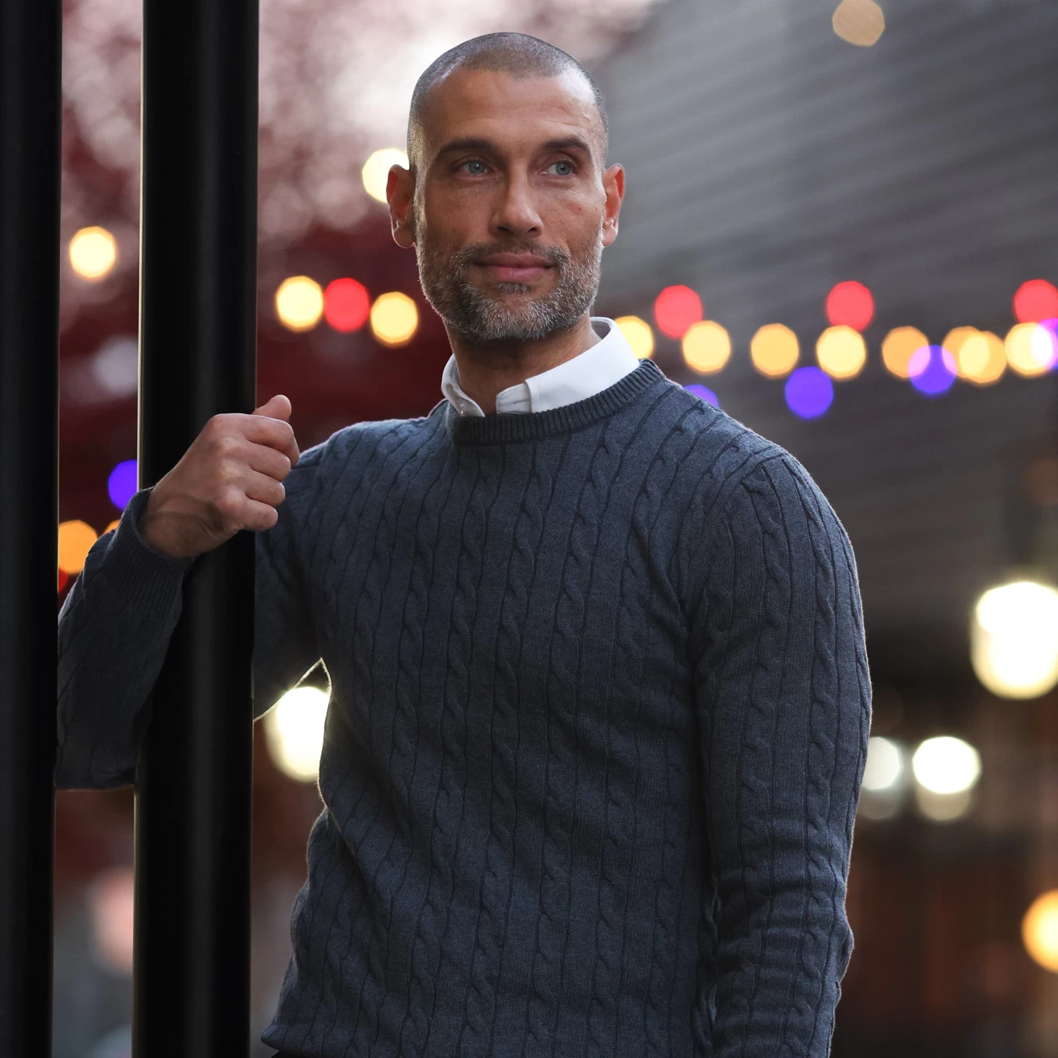 Charcoal Kensington Cable Knit Crew Neck Sweater - Image 6