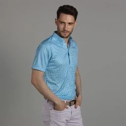Oxford Button Down Collar Polo Turquoise Gingham