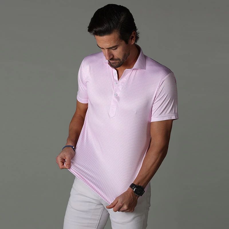 Semi-Spread Collar Polo Pink Gingham - Image 6