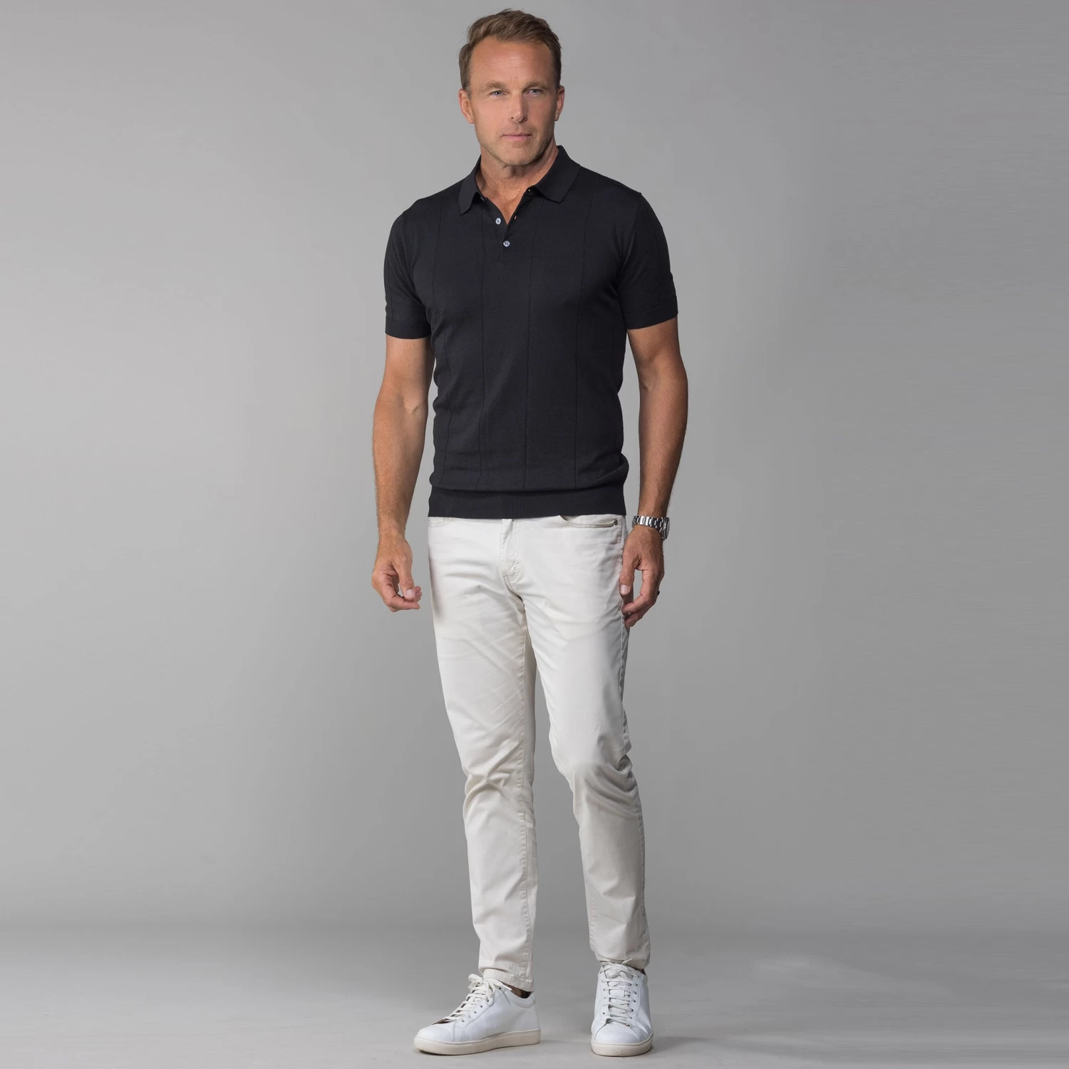The Maranello Cotton & Silk Retro Stripe Polo Black - Tailored Fit - Image 4