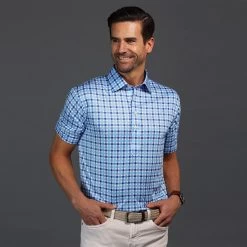 Semi-Spread Collar Polo Light Blue Interwoven Gingham