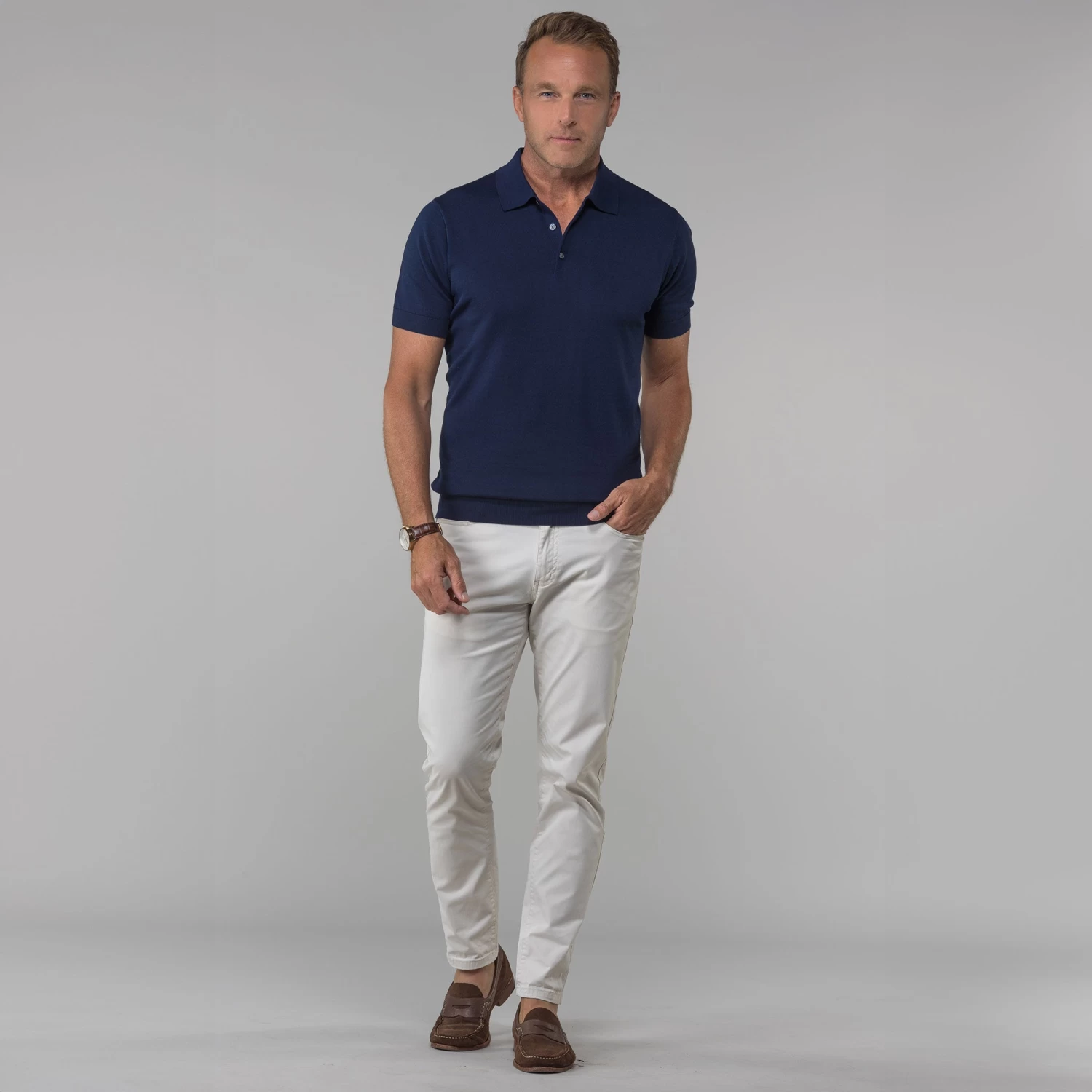 The Maranello Cotton & Silk Three Button Polo Navy - Tailored Fit - Image 4