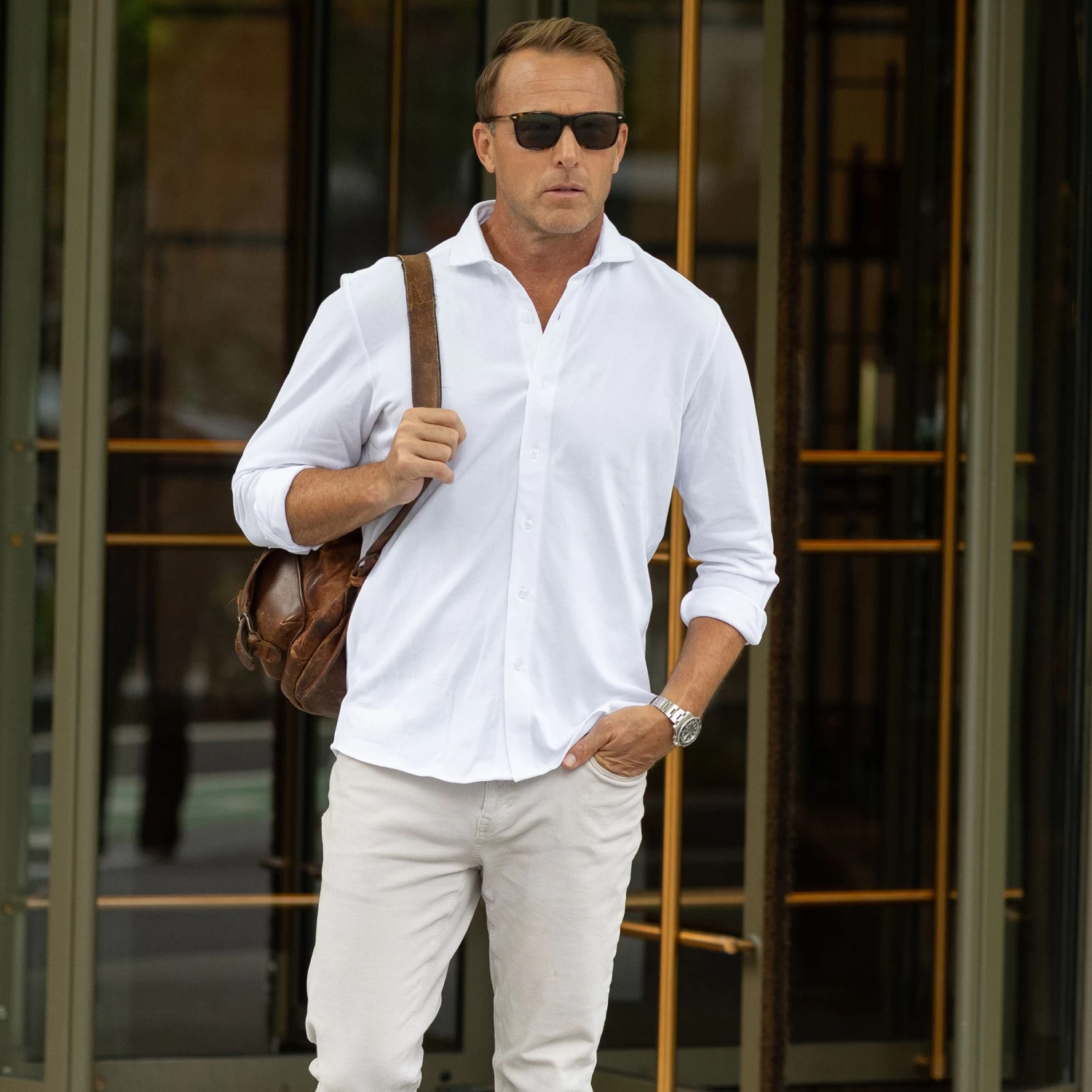 Montana Button Down Cotton Piqué Long Sleeve White - Image 4