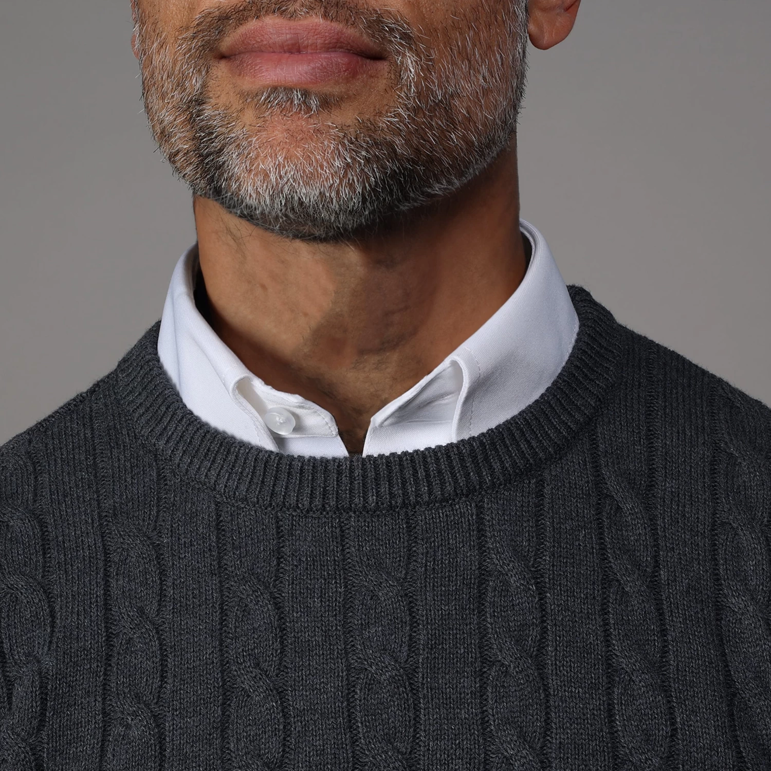 Charcoal Kensington Cable Knit Crew Neck Sweater - Image 2