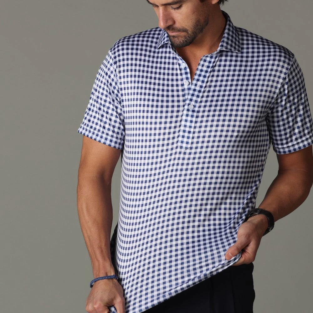 Semi-Spread Collar Polo Navy Gingham - Image 4