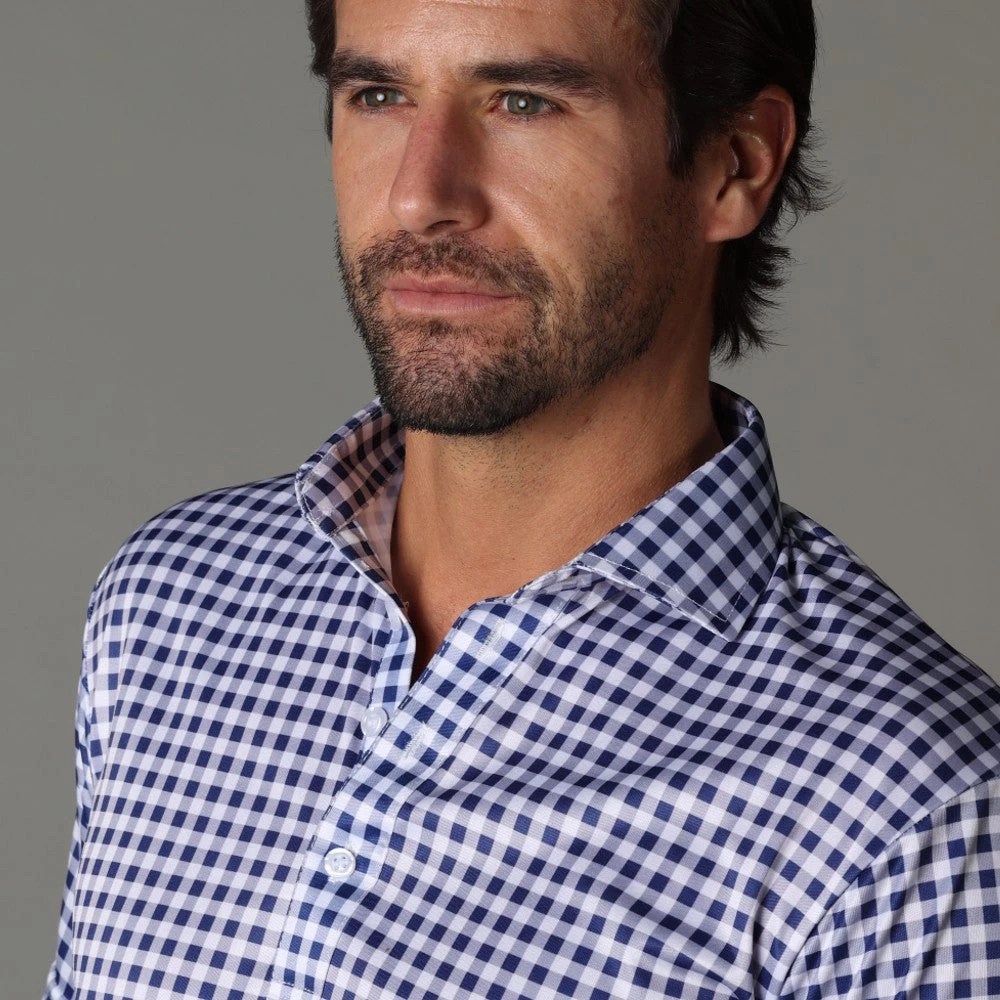 Semi-Spread Collar Polo Navy Gingham - Image 2