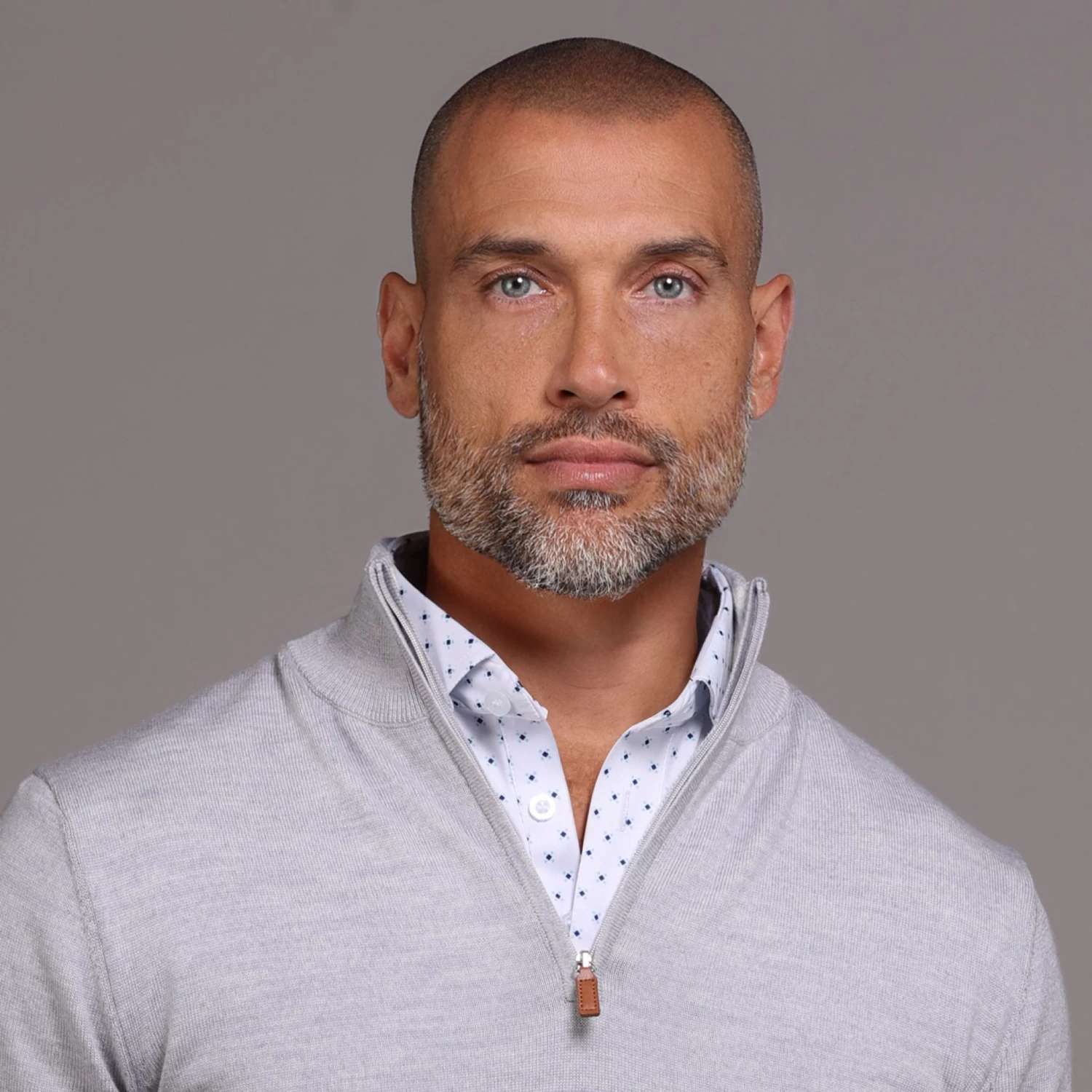 Light Grey Melange Cashmere Touch Australian Merino Quarter Zip Sweater - Image 2