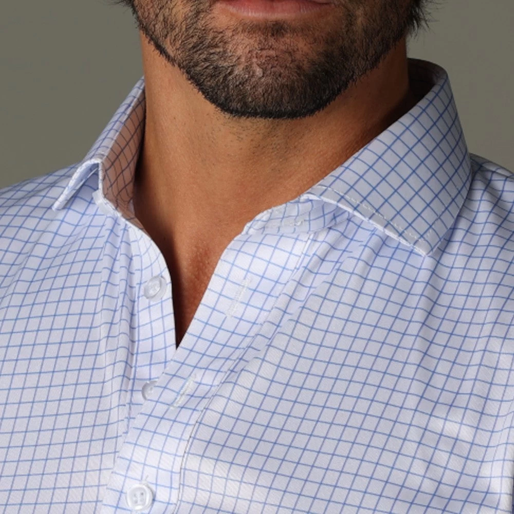 Semi-Spread Collar Polo Thin Blue Check - Image 2