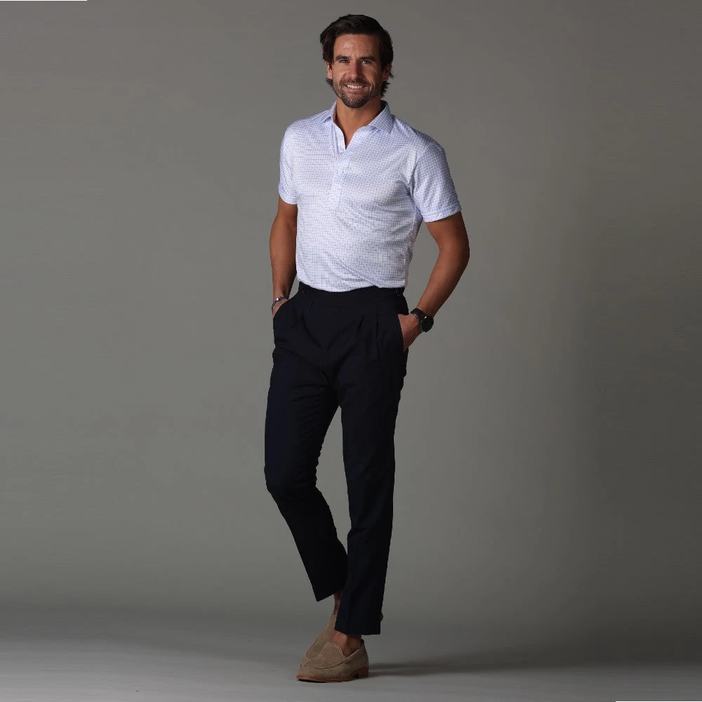 Semi-Spread Collar Polo Thin Blue Check - Image 4