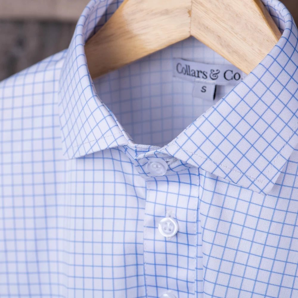 Semi-Spread Collar Polo Thin Blue Check - Image 7
