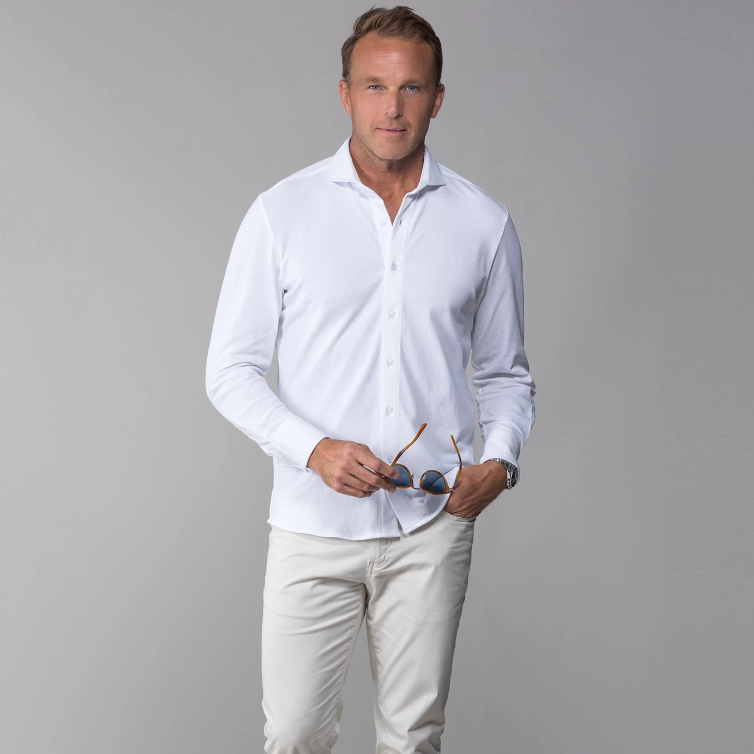 Montana Button Down Cotton Piqué Long Sleeve White - Image 2