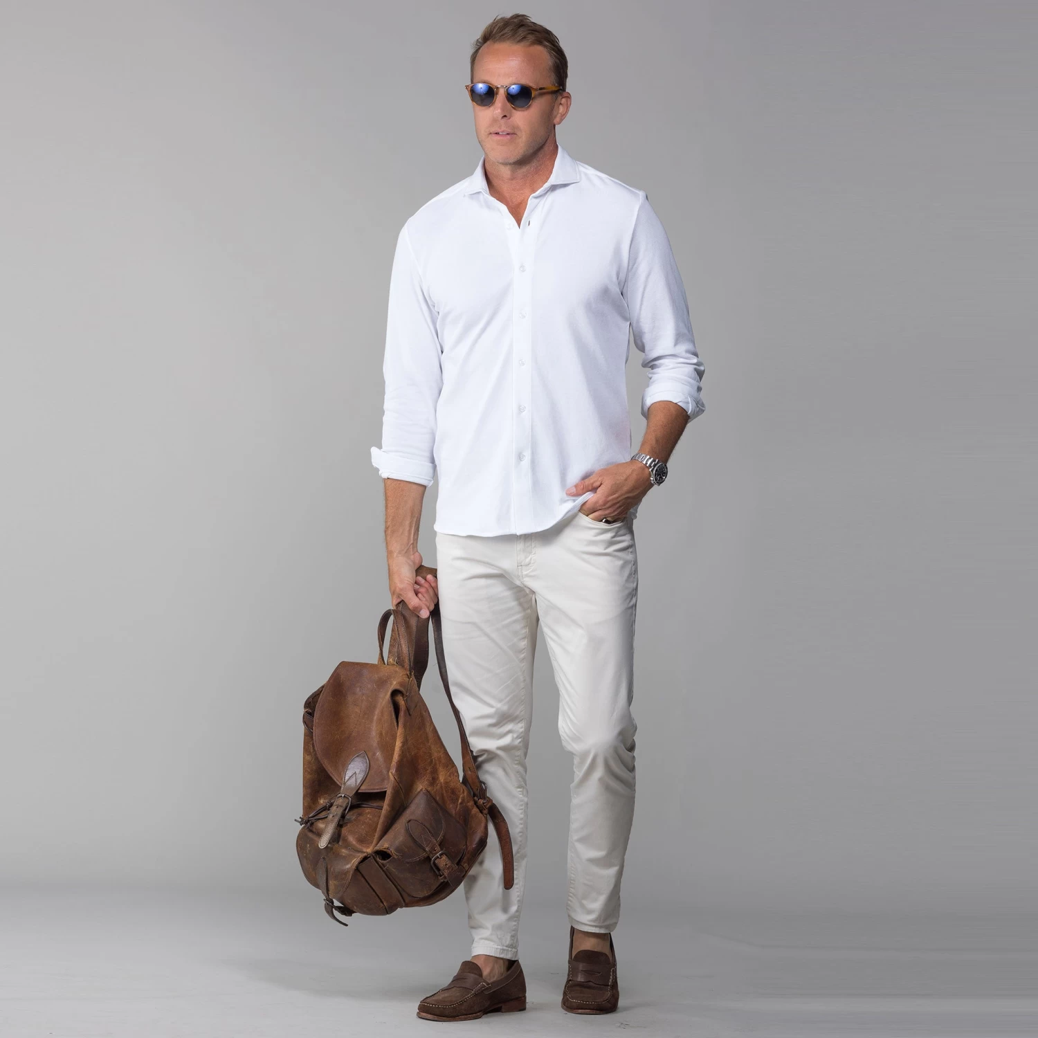 Montana Button Down Cotton Piqué Long Sleeve White - Image 3