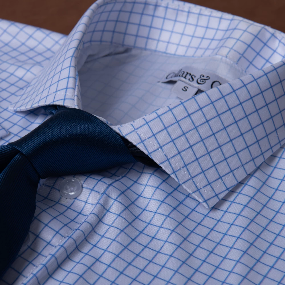 Semi-Spread Collar Polo Thin Blue Check - Image 8